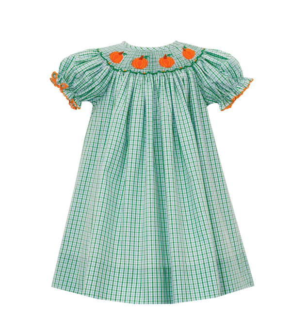 116A SS Blue & Green Check Pumpkin Bishop Dress - Born Childrens Boutique