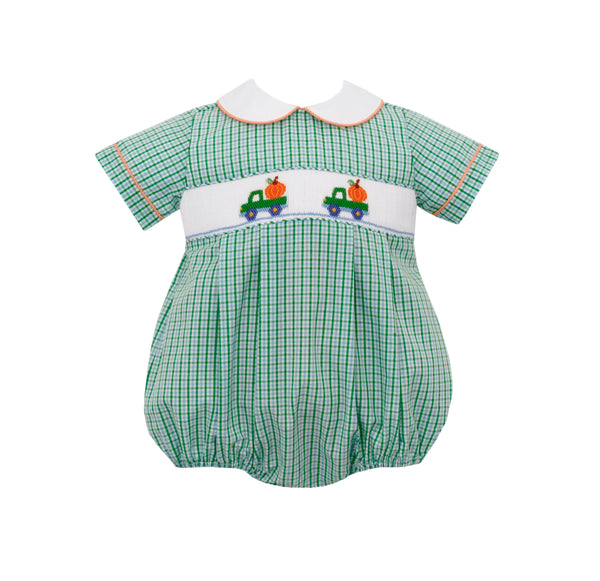 116BB Boy Blue & Green Pumpkin Short Bubble - Born Childrens Boutique