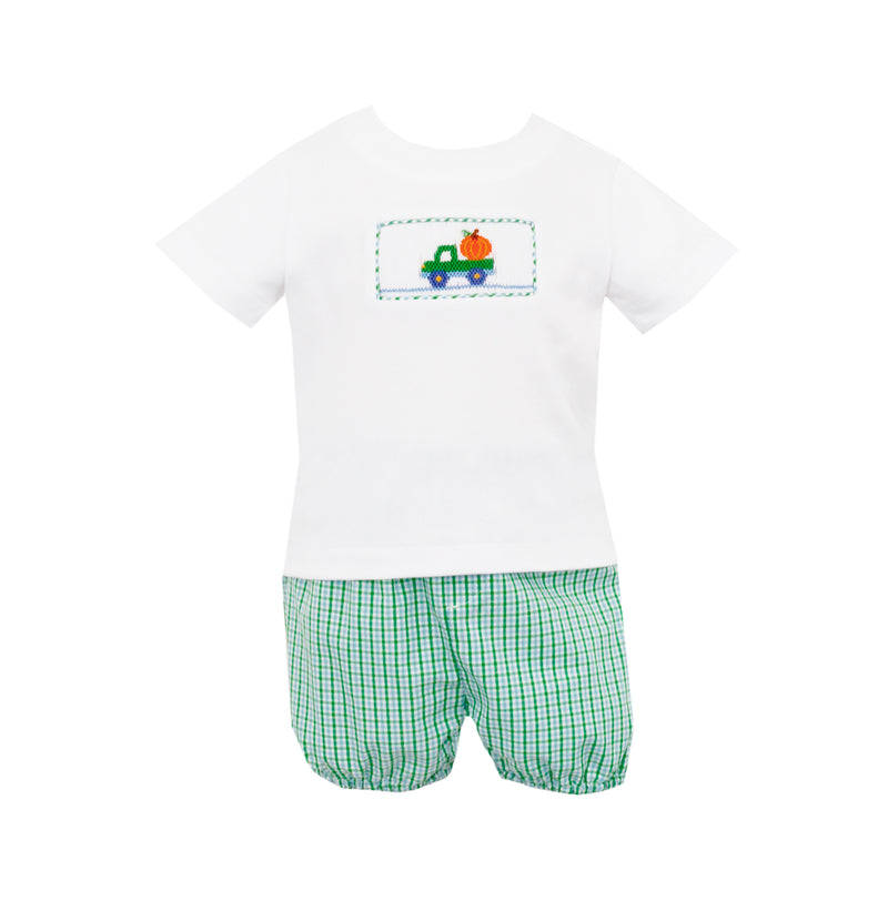 116M Boy Blue & Green Pumpkin Check Diaper Set - Born Childrens Boutique