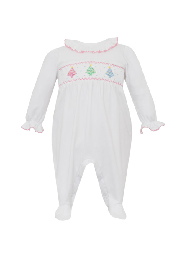 Christmas Trees Girl Long Romper white