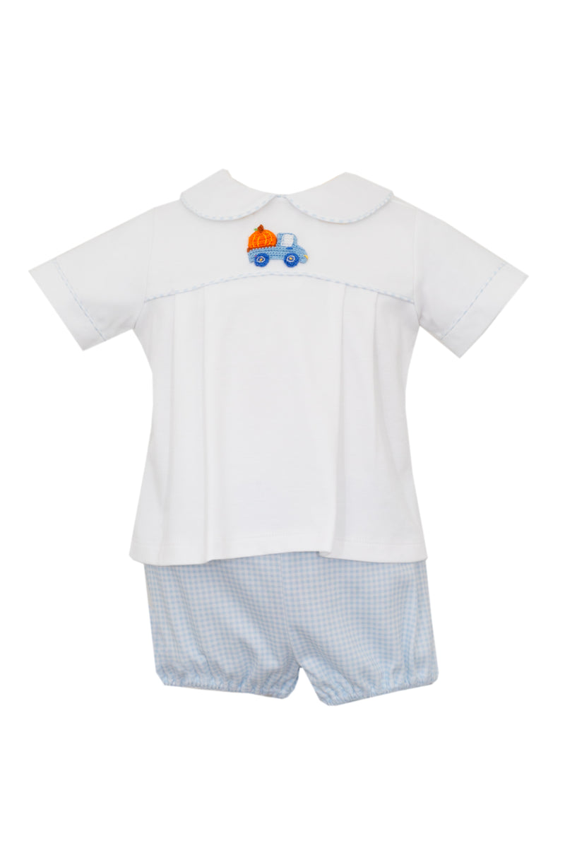 Pumpkin Boy Diaper Set Blue Gingham