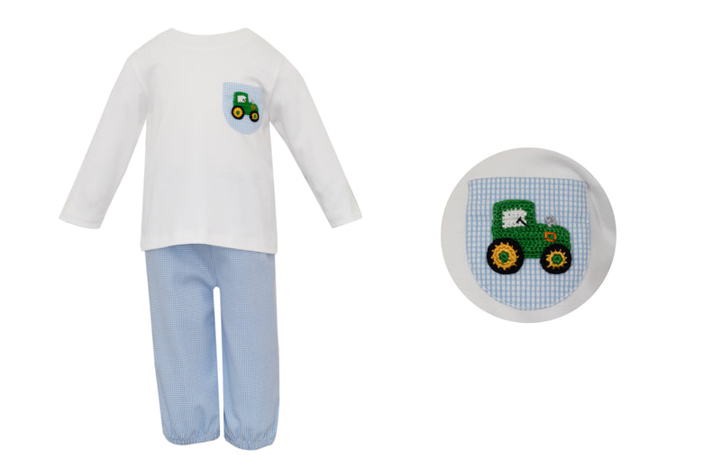 Tractor Boy Pant Set Blue Check