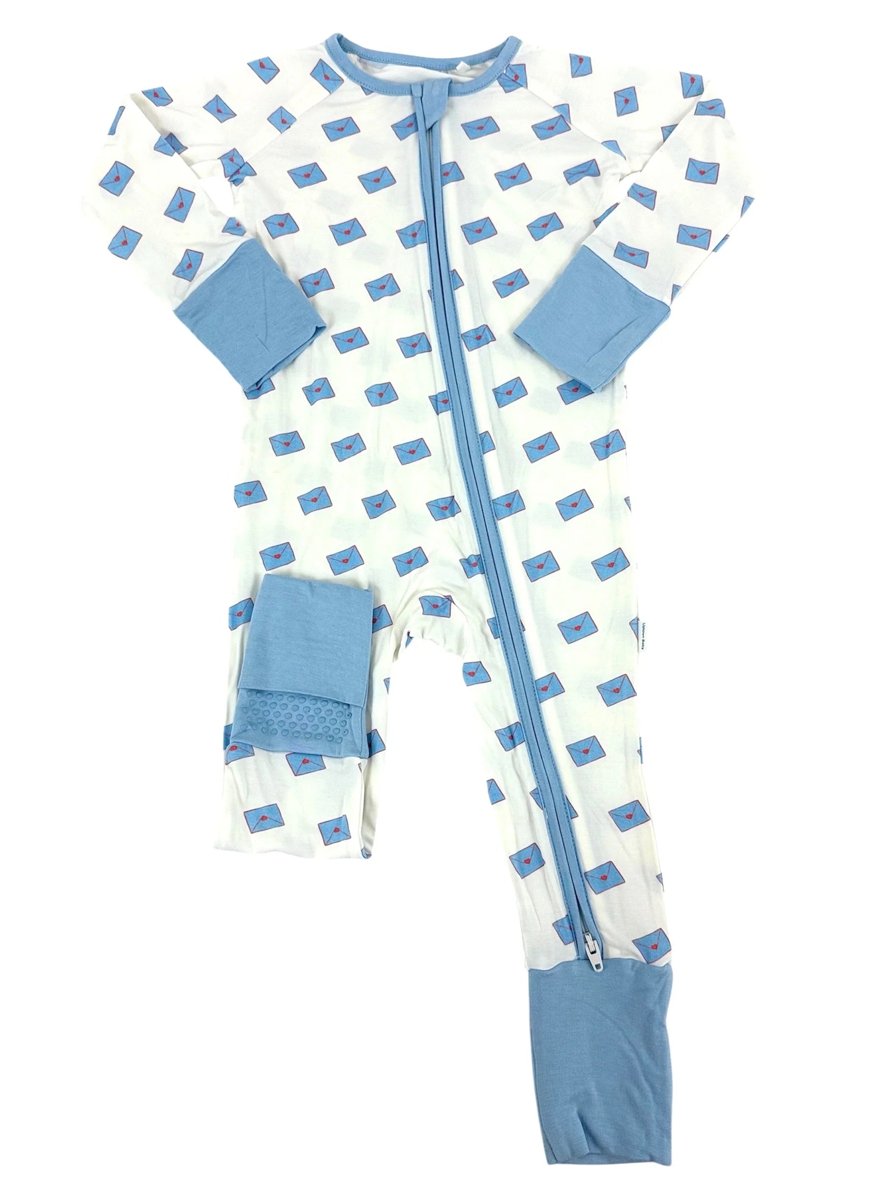 Sleep Romper - Blue Heart Envelopes - Born Childrens Boutique