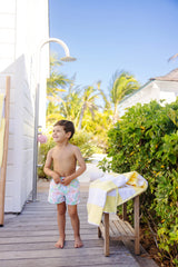 Tortola Swim Trunks - Happy in Harbour Island with Buckhead Blue Stork