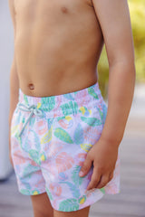 Tortola Swim Trunks - Happy in Harbour Island with Buckhead Blue Stork