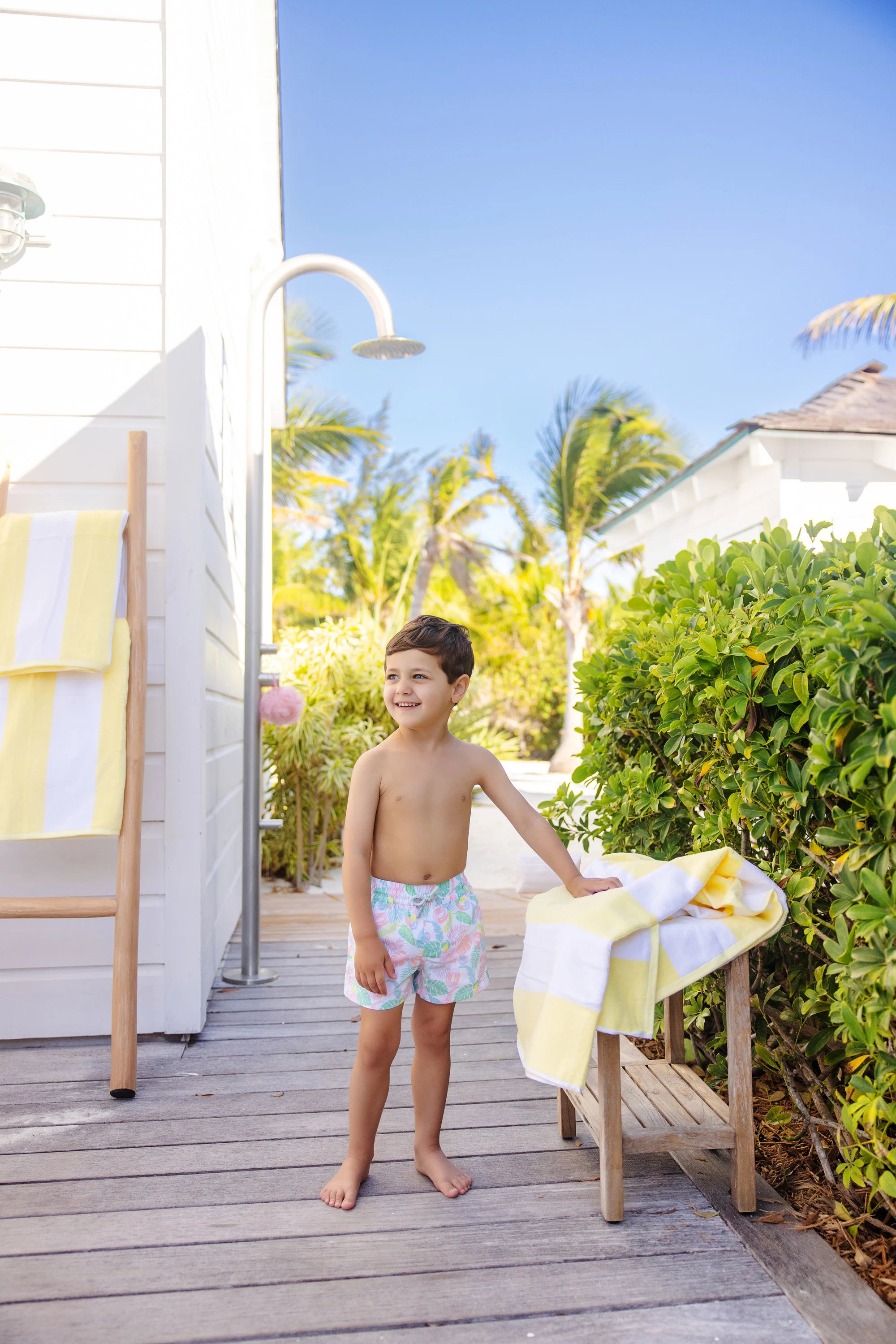 Tortola Swim Trunks - Happy in Harbour Island with Buckhead Blue Stork - Born Childrens Boutique