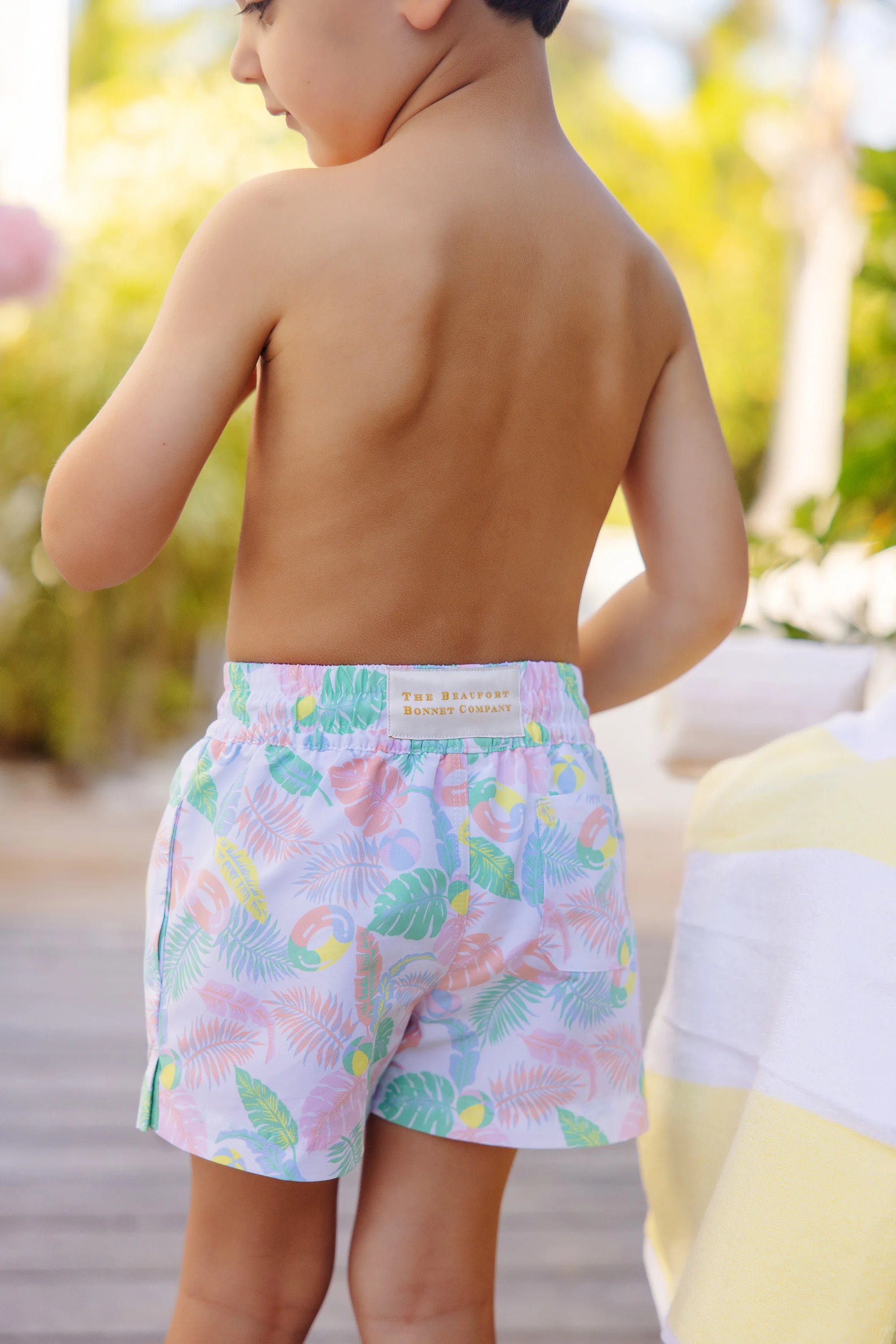 Tortola Swim Trunks - Happy in Harbour Island with Buckhead Blue Stork - Born Childrens Boutique