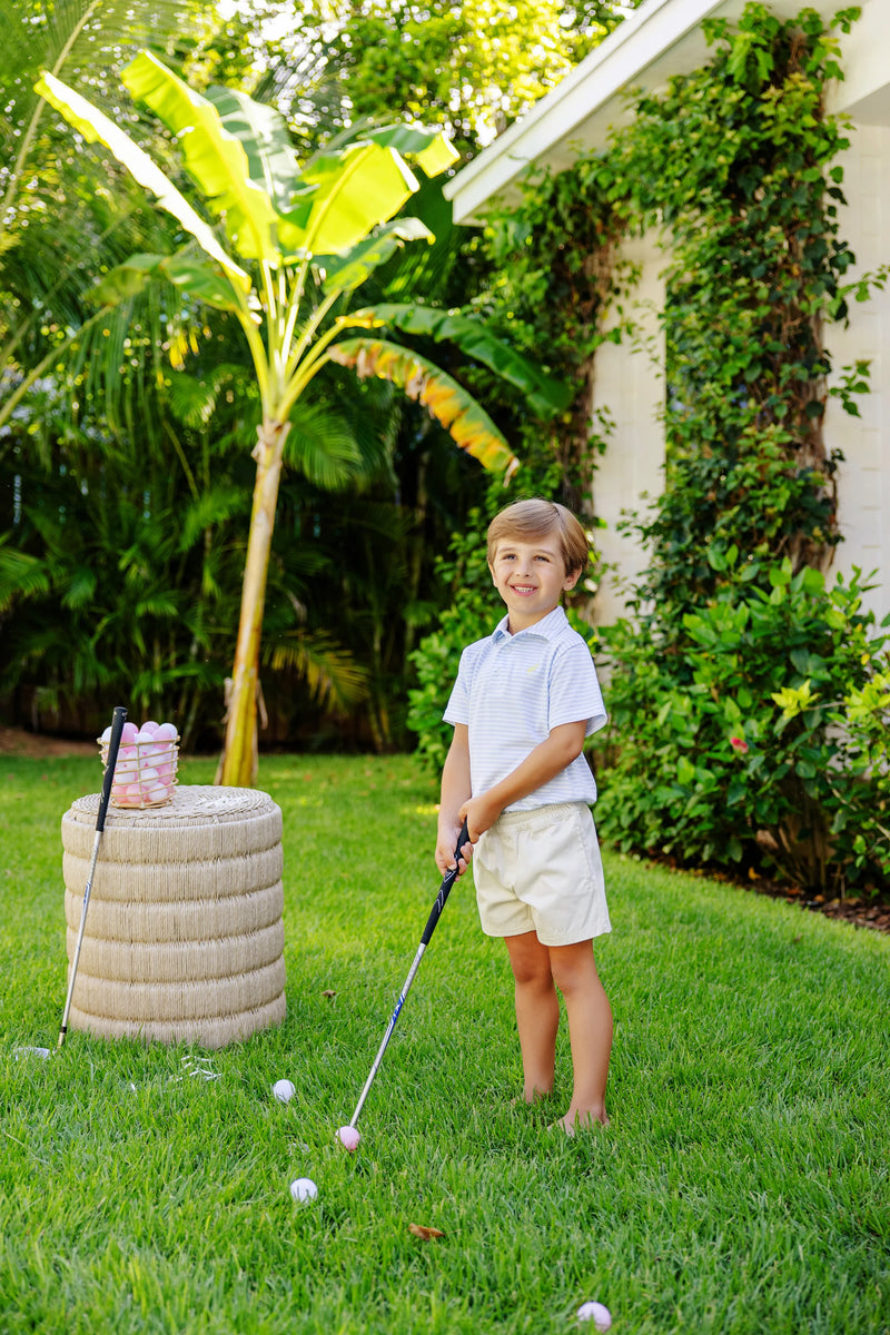 Prim & Proper Polo - Buckhead Blue Stripe with Seaside Sunny Yellow Stork