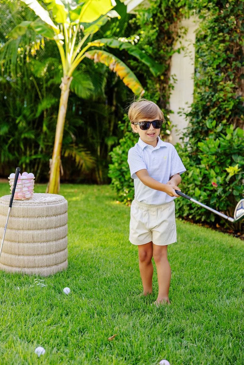 Prim & Proper Polo - Buckhead Blue Stripe with Seaside Sunny Yellow Stork