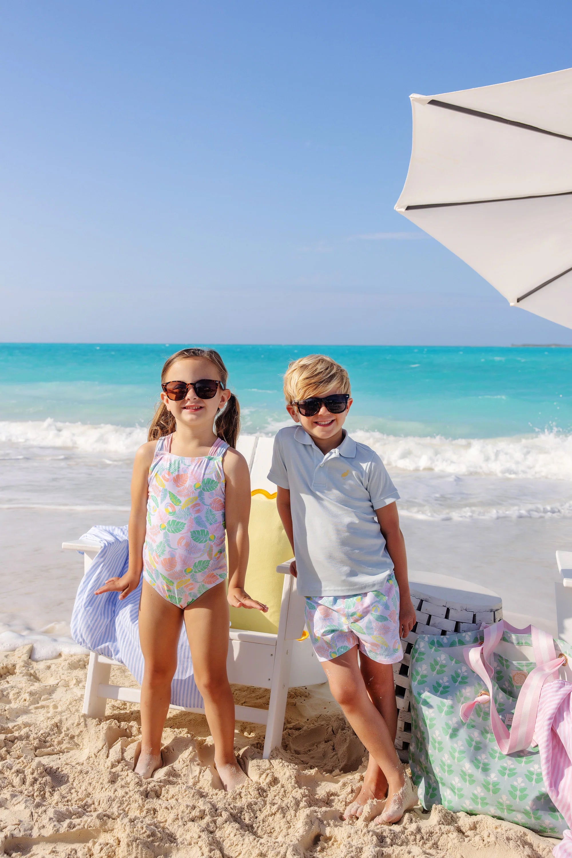 Tortola Swim Trunks - Happy in Harbour Island with Buckhead Blue Stork - Born Childrens Boutique