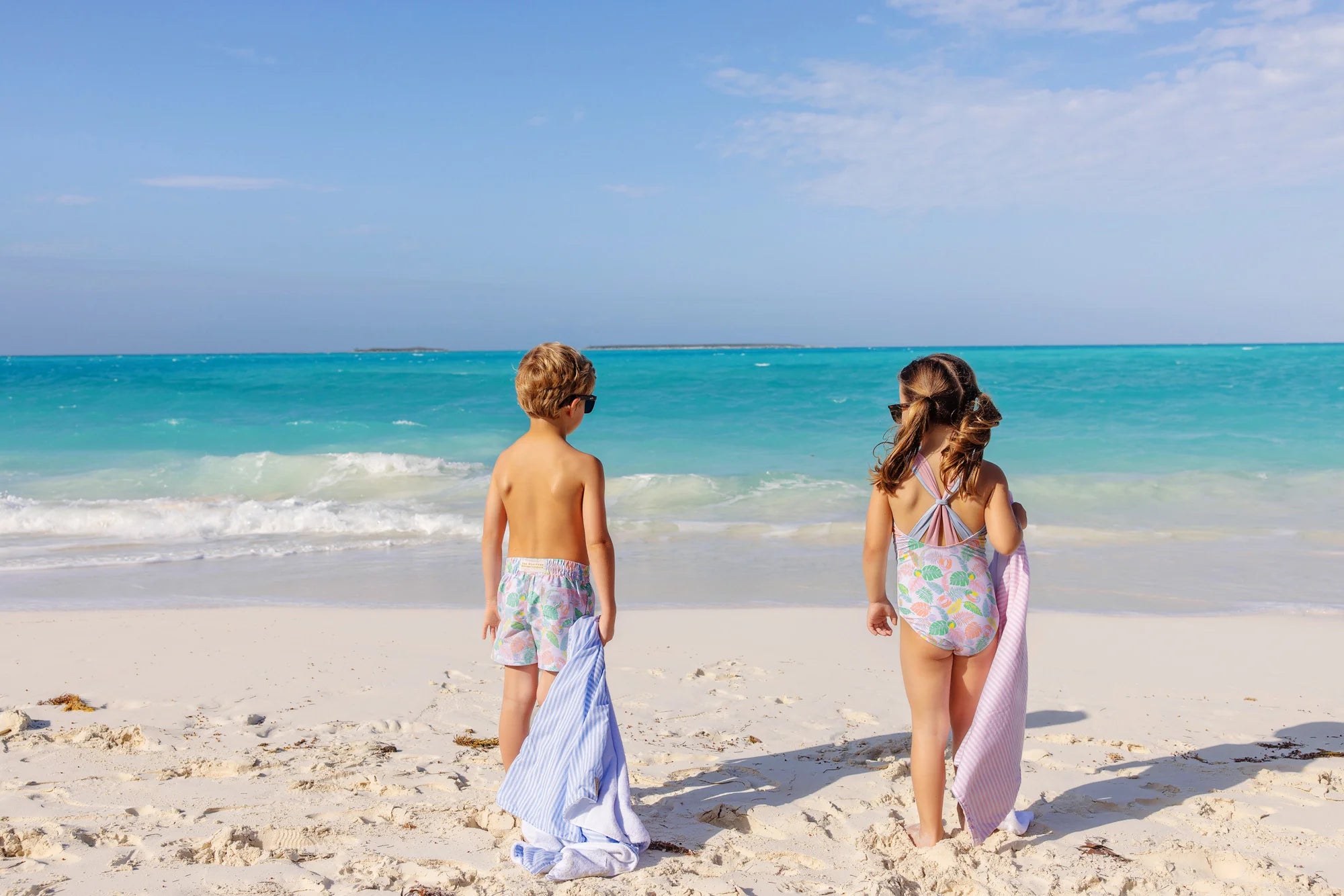 Tortola Swim Trunks - Happy in Harbour Island with Buckhead Blue Stork - Born Childrens Boutique