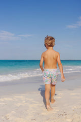 Tortola Swim Trunks - Happy in Harbour Island with Buckhead Blue Stork