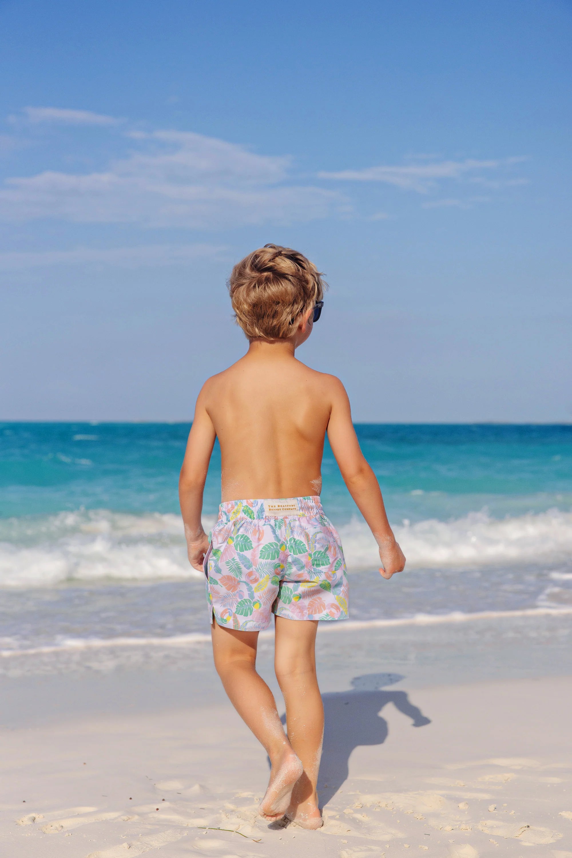 Tortola Swim Trunks - Happy in Harbour Island with Buckhead Blue Stork - Born Childrens Boutique