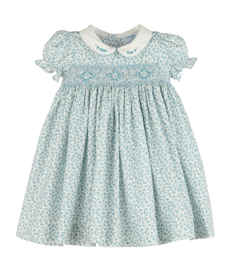 Dancing Roses Smocked Dress, Blue