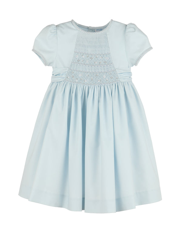 Silverstone Smocked Dress w/Sash, Blue