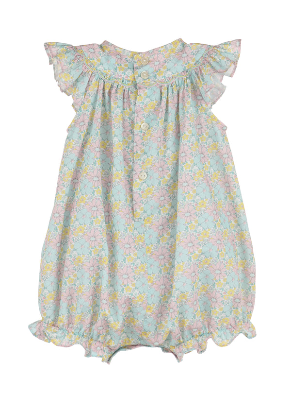 Floral Festive Smocked Bubble Pink