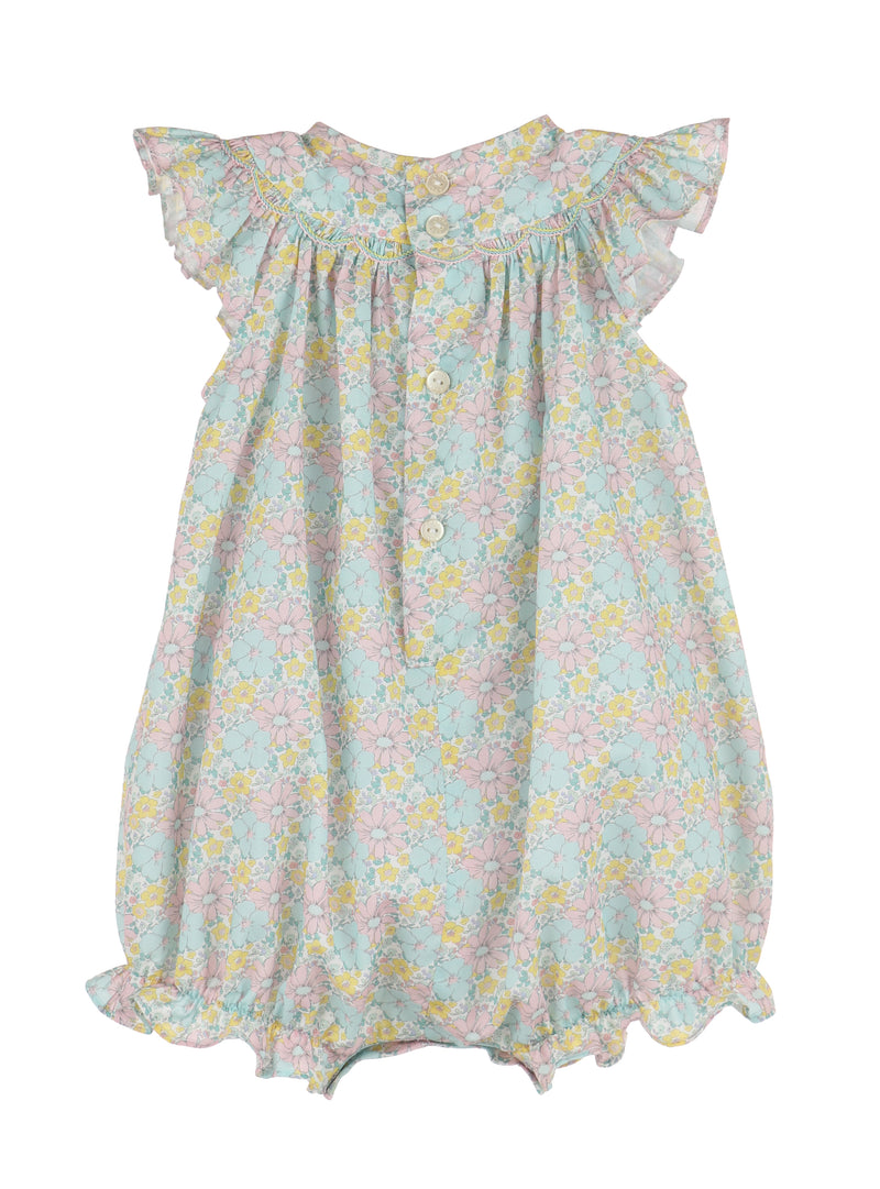 Floral Festive Smocked Bubble Pink