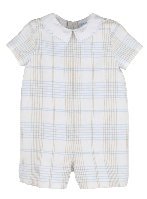 Plaid Boy Romper Blue