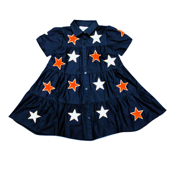 Navy and Orange Chenille Star Dress