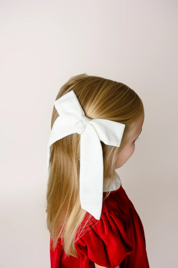 Lola Long Bow - Winter White Velvet