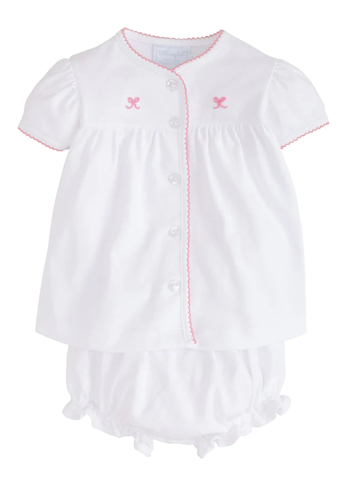 Pinpoint Layette Knit Set Bow - Born Childrens Boutique