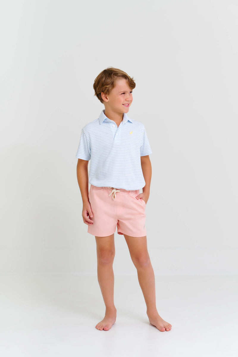 Prim & Proper Polo - Buckhead Blue Stripe with Seaside Sunny Yellow Stork