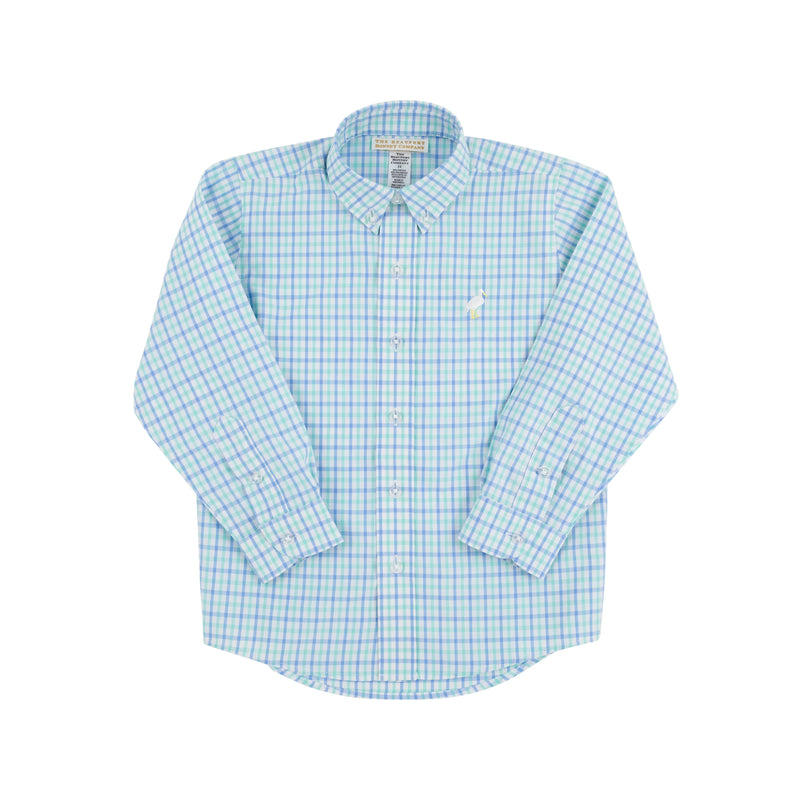 Dean's List Dress Shirt - Sunrise Blvd. Blue & Turks Teal Chandler Check with Multicolor Stork