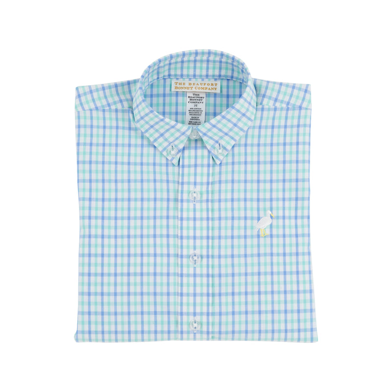 Dean's List Dress Shirt - Sunrise Blvd. Blue & Turks Teal Chandler Check with Multicolor Stork