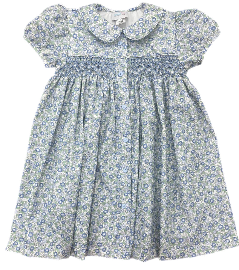 Pre-Order Ella Smocked Dress Blue/Green Floral