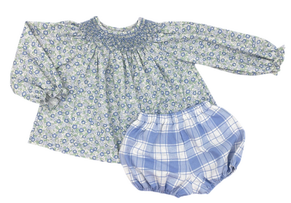 Pre-Order Emory Smocked Bloomer Set Blue/Green Floral