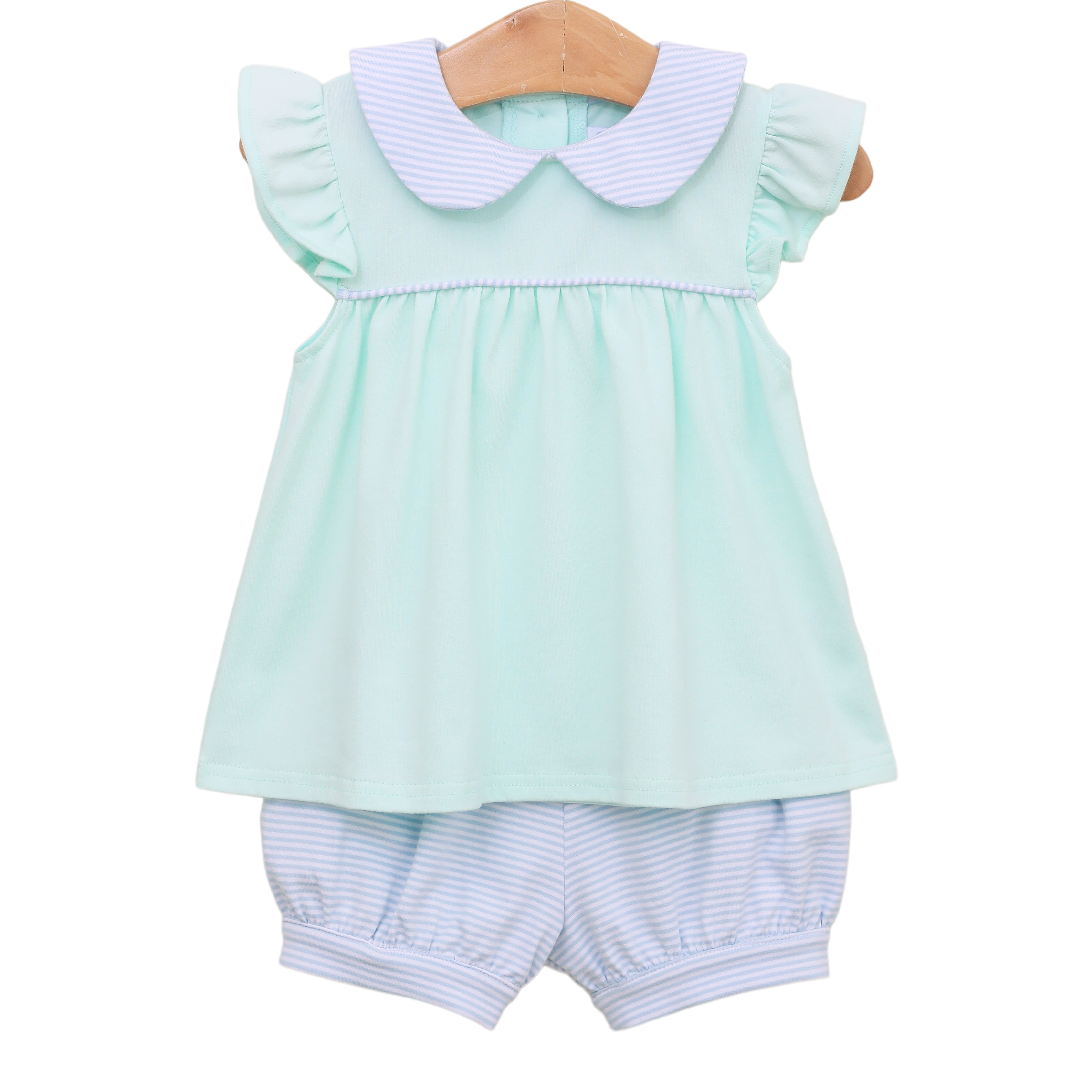 Genevieve Bloomer Set - Light Blue Stripe/Light Mint - Born Childrens Boutique