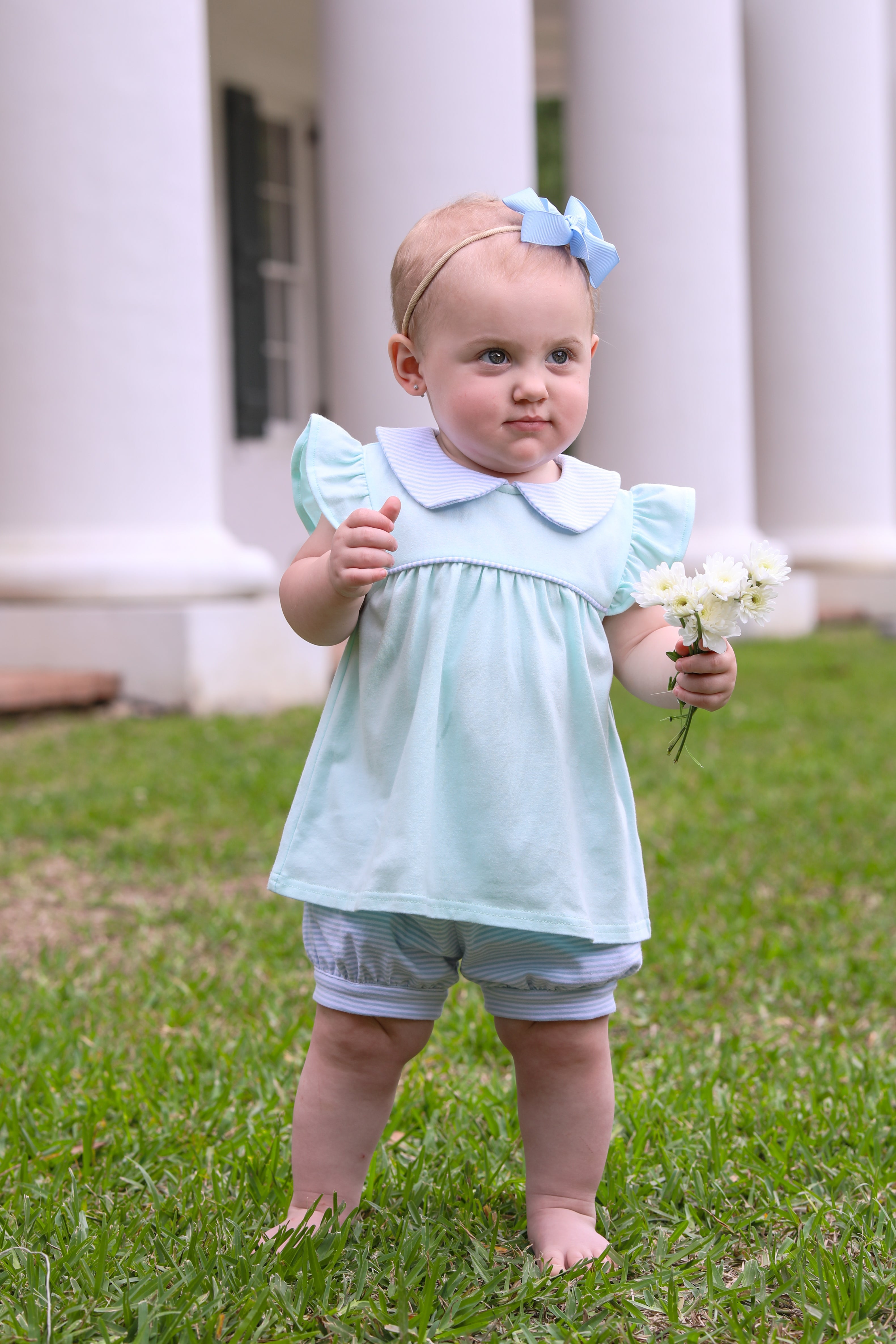 Genevieve Bloomer Set - Light Blue Stripe/Light Mint - Born Childrens Boutique