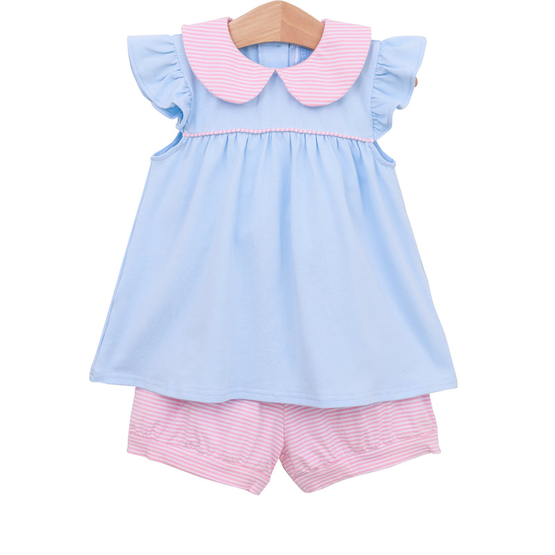 Genevieve Bloomer Set - Light Pink Stripe/Light Blue