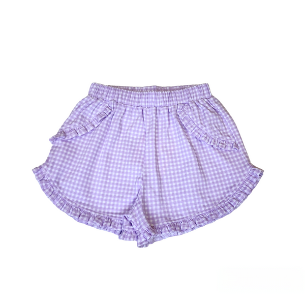 Pre-Order Kinley Ruffled Knit Short - Lavender Gingham