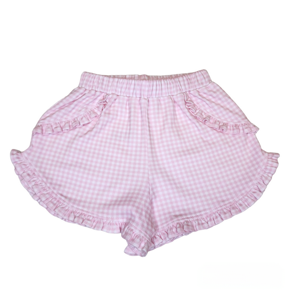 Pre-Order Kinley Ruffled Knit Short - Pink Gingham