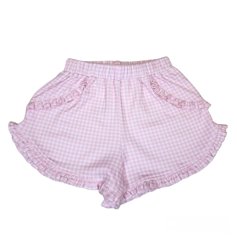 Pre-Order Kinley Ruffled Knit Short - Pink Gingham