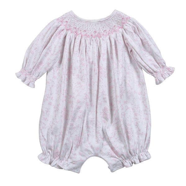 Penelope Pima Smocked Bubble Pink Floral - Born Childrens Boutique