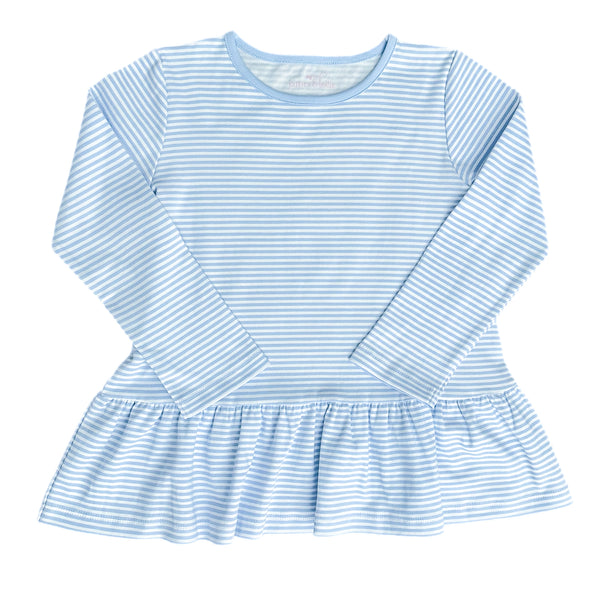 Pre-Order Peggie Peplum Knit Top, Light Blue Stripe