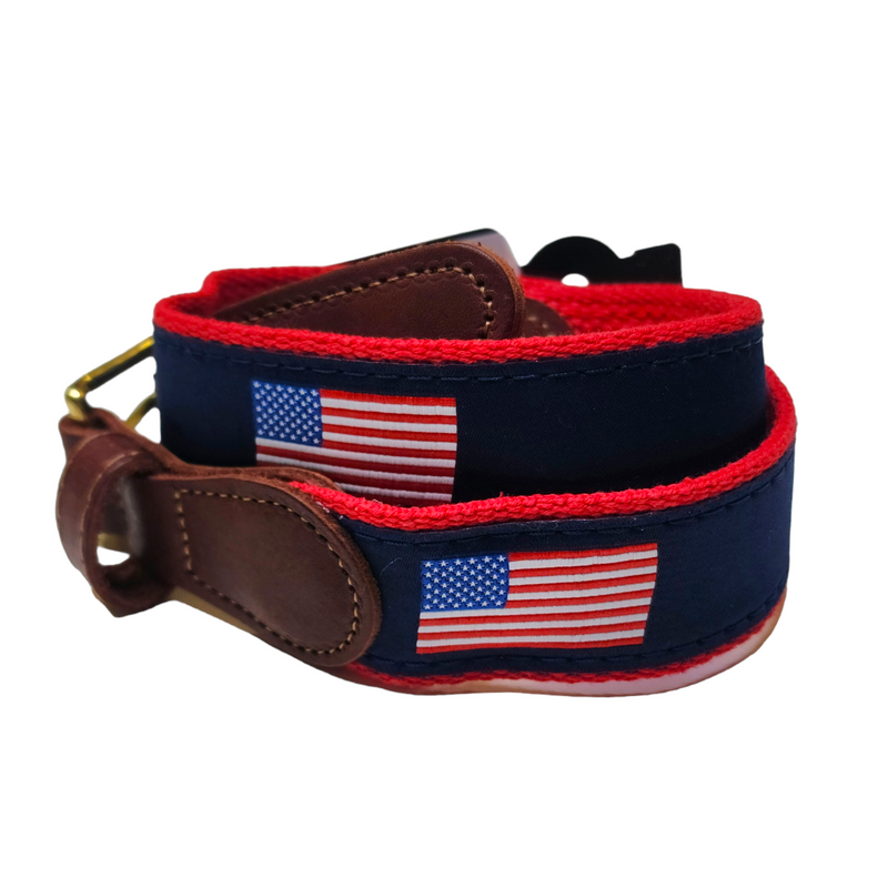 Preston Children's Ribbon Belt, U. S. Flag on Red - Born Childrens Boutique