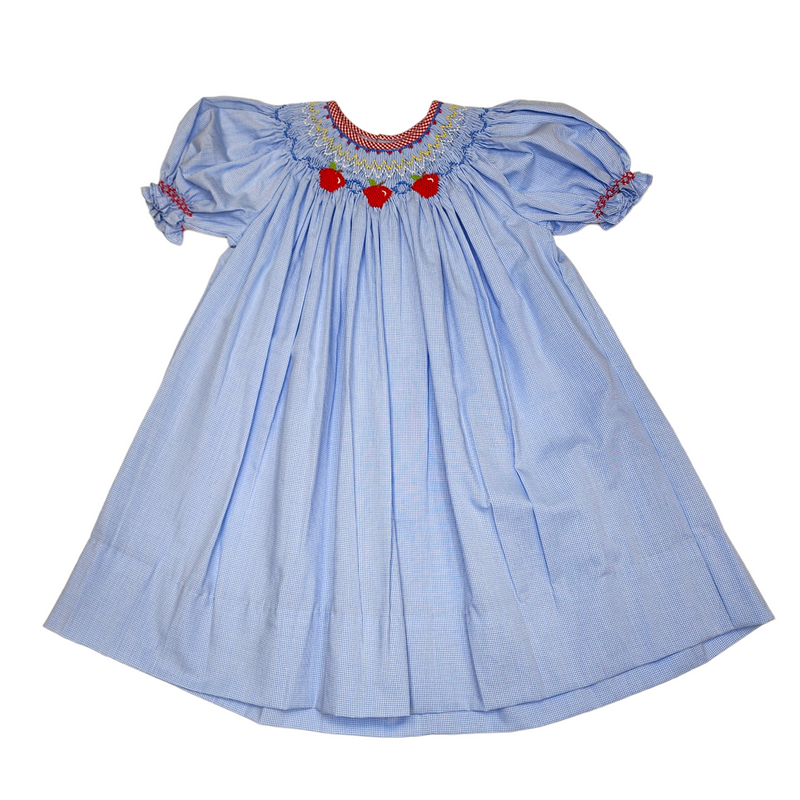 Blue Georgette Bishop Dress - Apple - Born Childrens Boutique