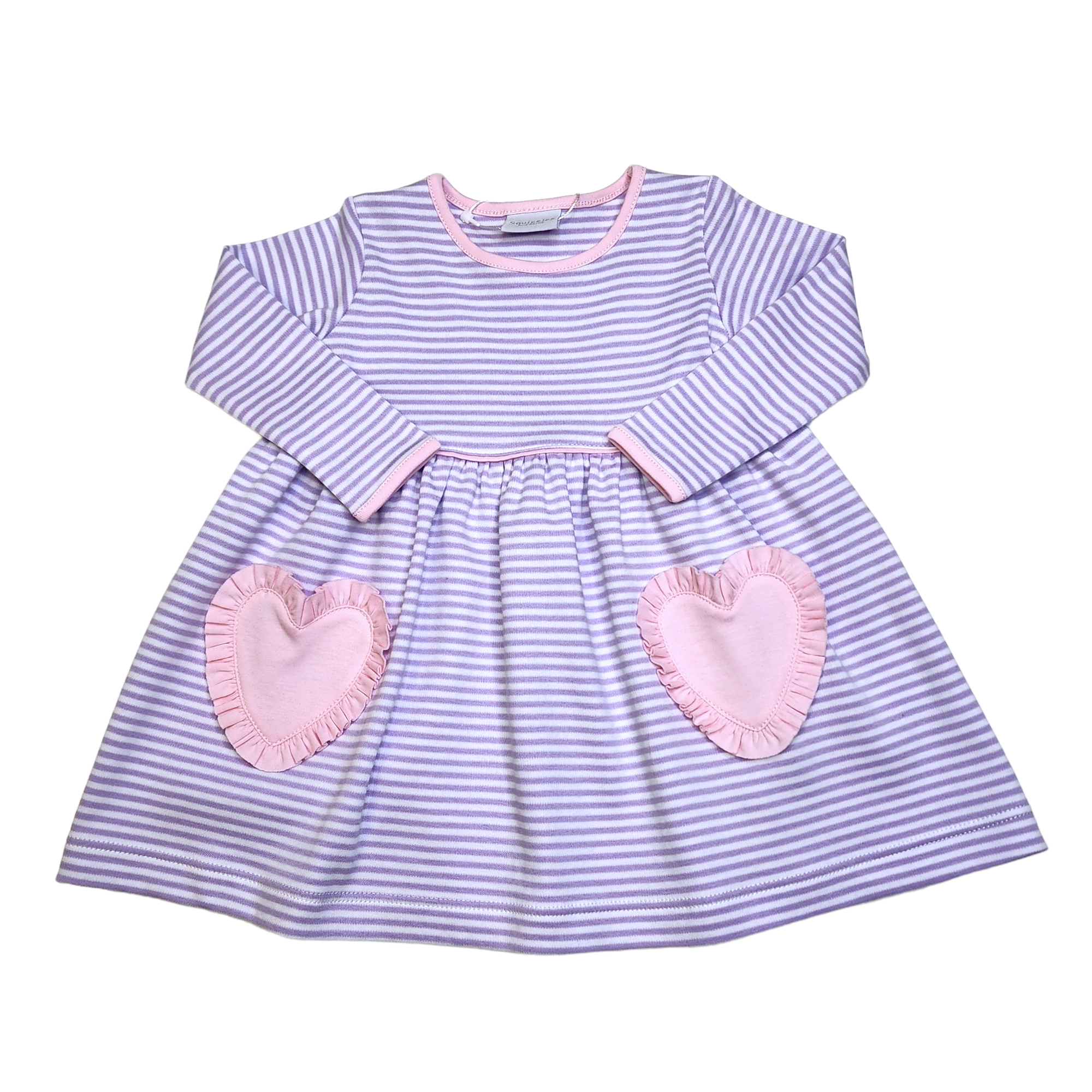 Purple Stripe Lit Pink Heart Pocket Pop Dress - Born Childrens Boutique