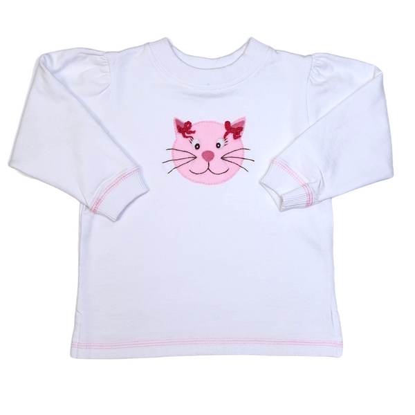 Girl Gathered Sweatshirt Cat Face - Born Childrens Boutique