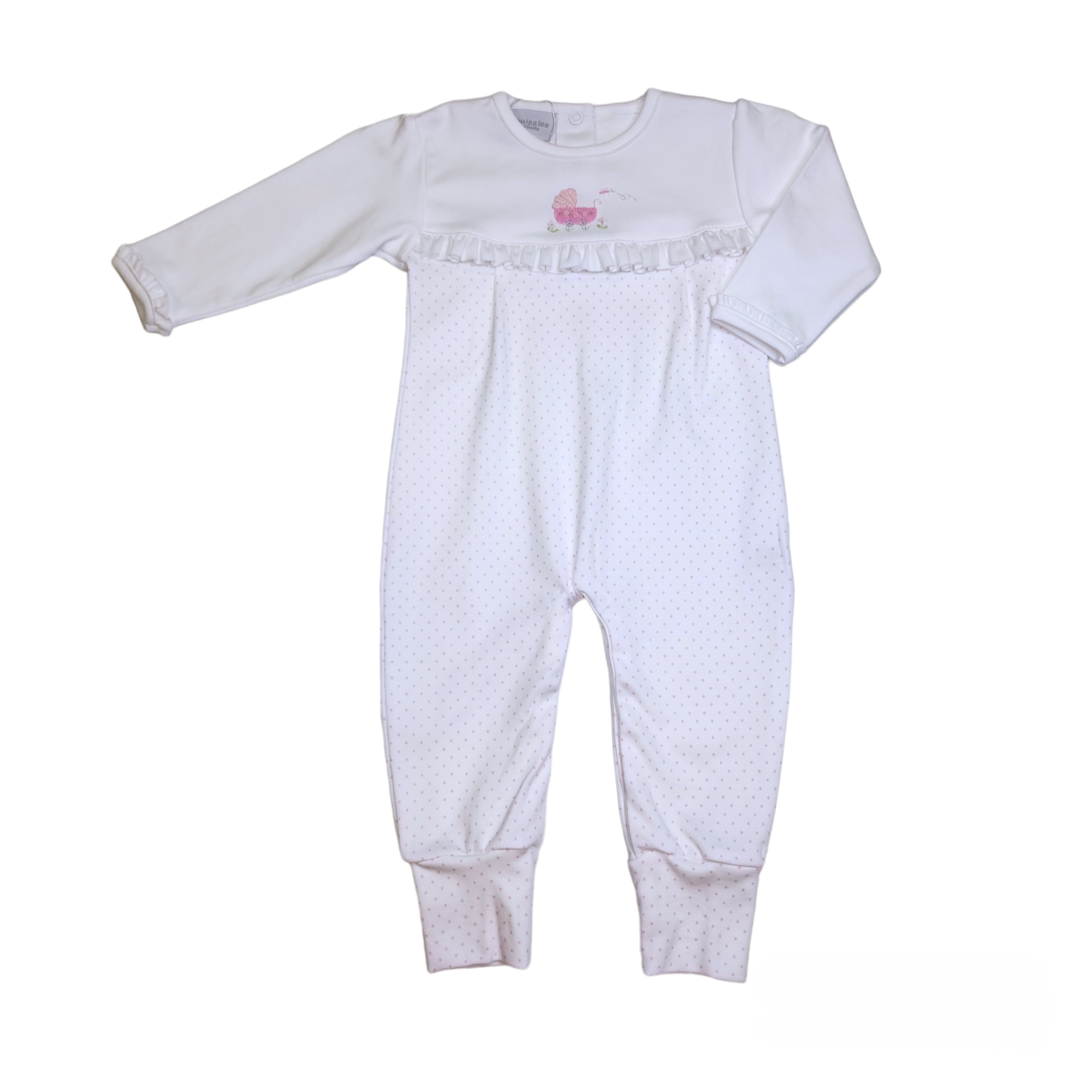 Girl Pink Dot Carriage Romper - Born Childrens Boutique