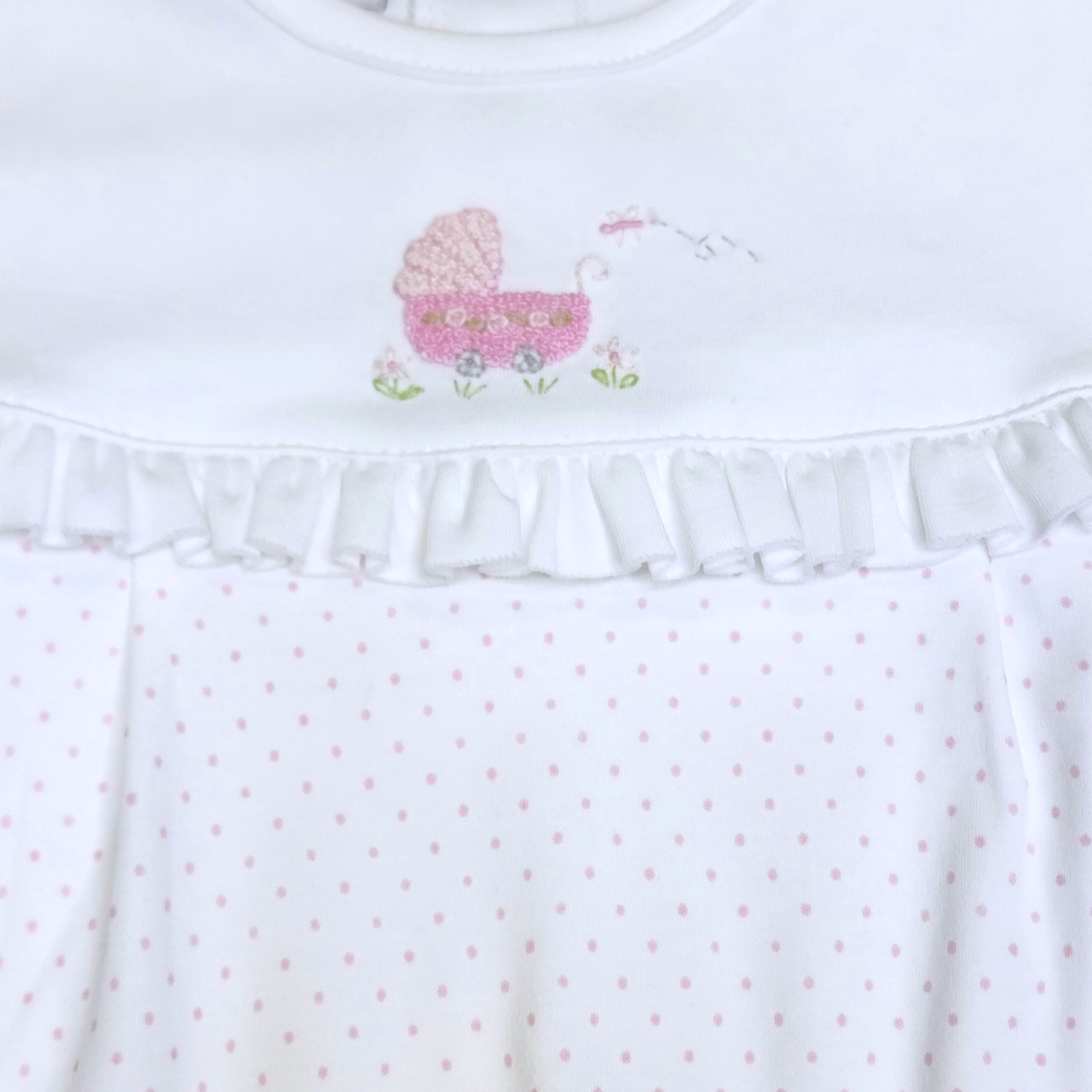 Girl Pink Dot Carriage Romper - Born Childrens Boutique