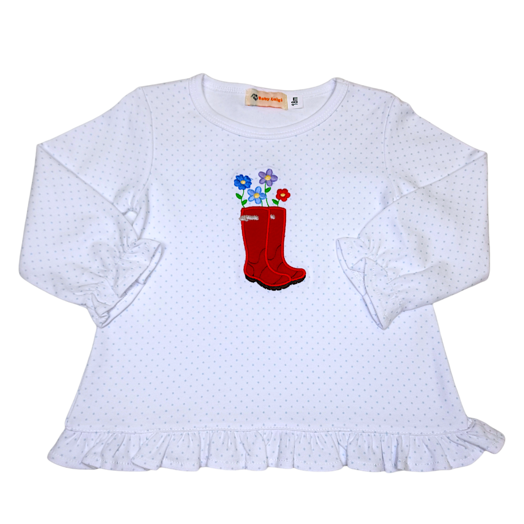 Garden Boots Baby Blue PD Shirt - Born Childrens Boutique