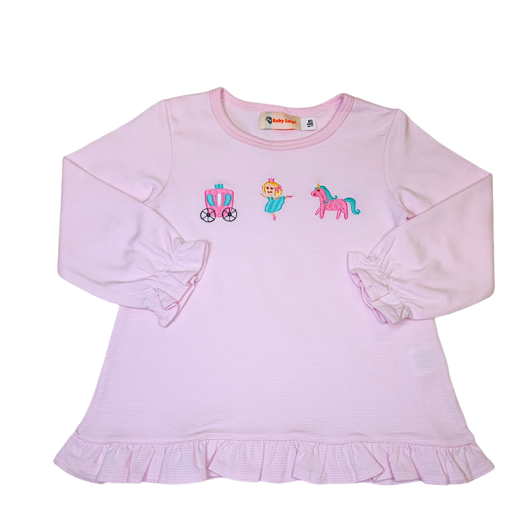 3 Fairytale Characters Lt Pink Stripe Shirt - Born Childrens Boutique