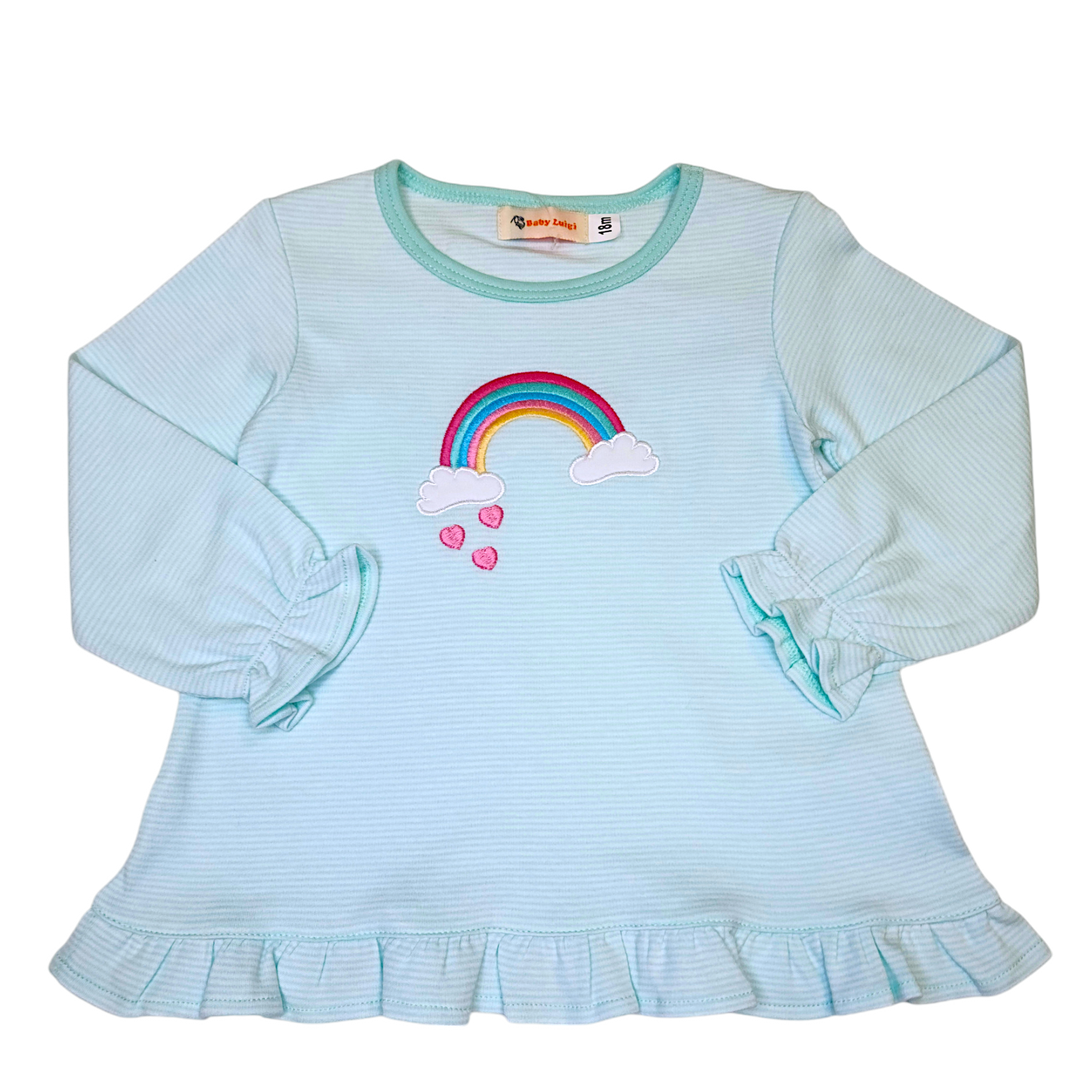 Rainbow Hearts Lt Jade Stripe Shirt - Born Childrens Boutique