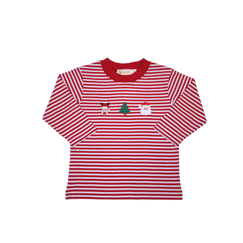 Three Christmas Icons Deep Red Stripe Shirt