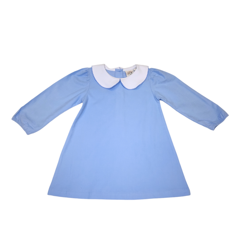 Cord A-line Dress Sky Blue/ White