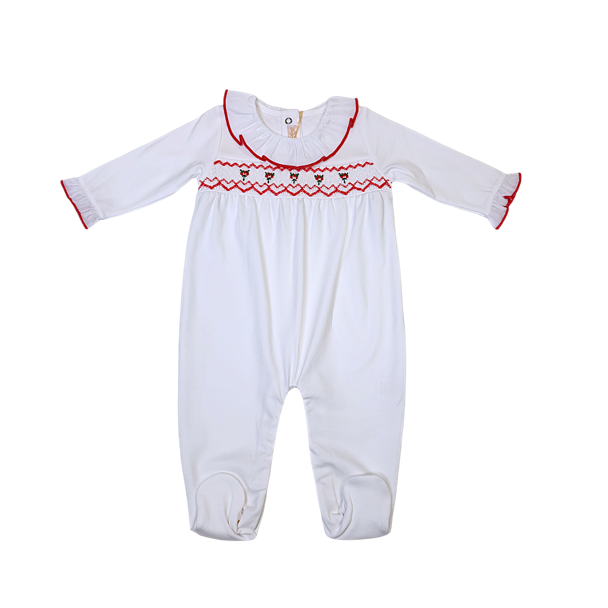 Smocked Embroidered Footie w/ Ruffle Collar - Born Childrens Boutique